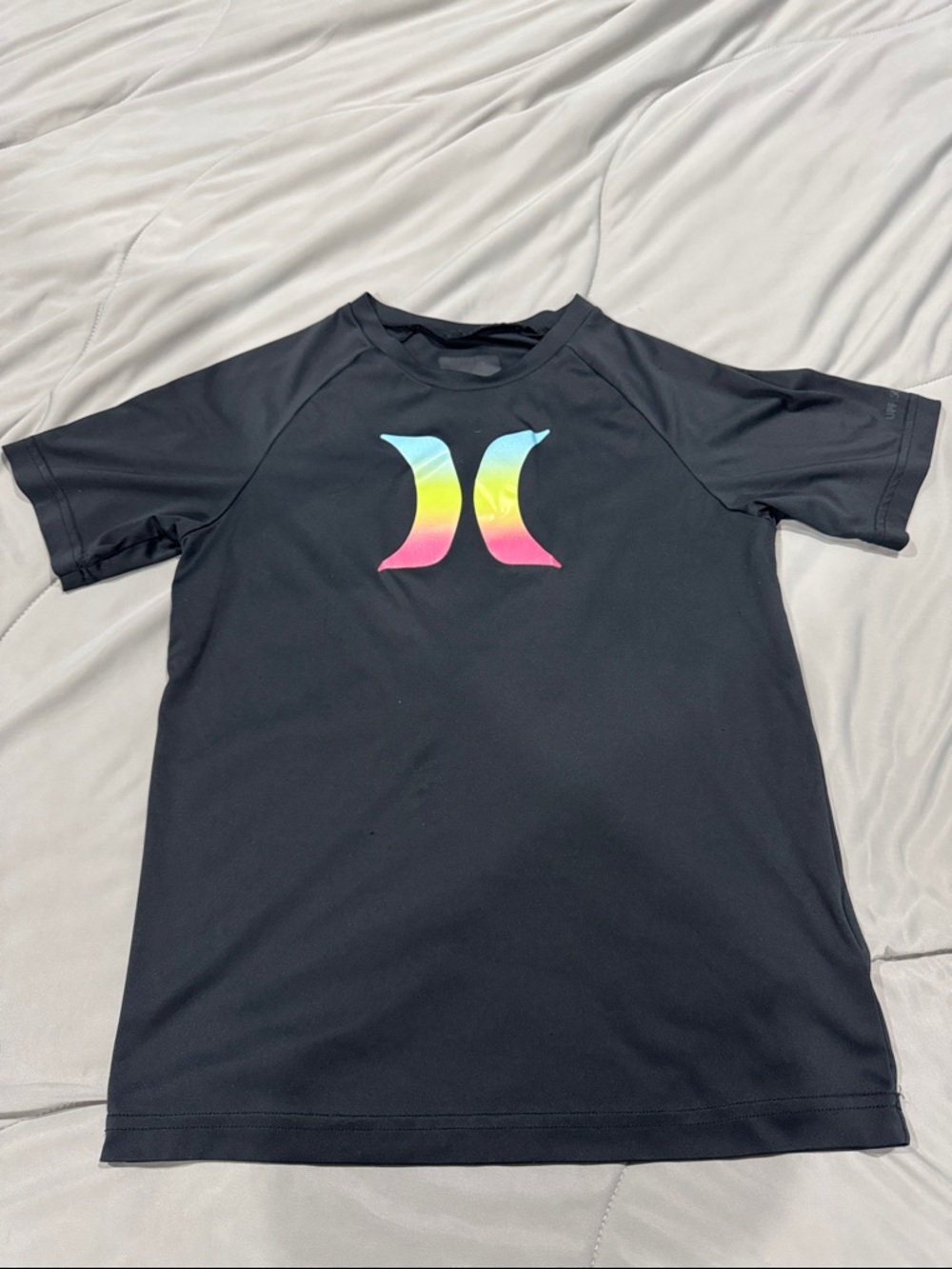 Boys Hurley Black T-Shirt with Rainbow Gradient Logo